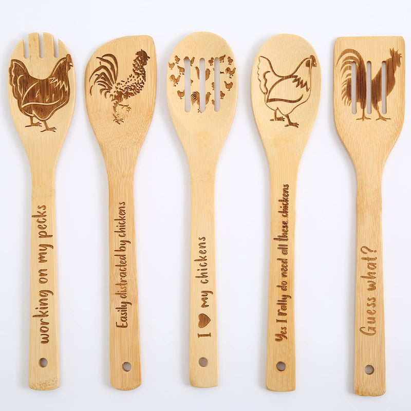 Wooden Cooking Spoons Set of 5, Rooster Chicken Decor Pioneer Woman Kitchen Accessories ,Rooster Decor for Kitchen, Bamboo Cooking Spoons Farmhouse Housewarming Wedding Mom Cooking Day Gift Rooster wooden cooking spoons - NewNest Australia