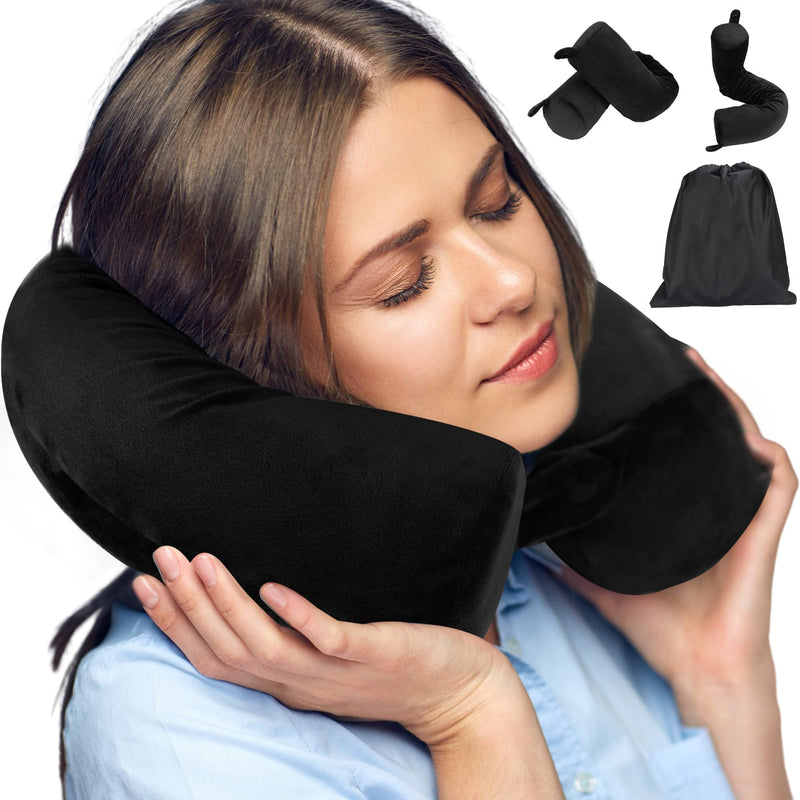 Travel Pillow for Neck Twist Memory Foam Neck Pillow for Reading Convertible Sleeping Pillows for Airplane, Cars, Office, Home Roll Pillow with Washable Soft Cover, Black - NewNest Australia