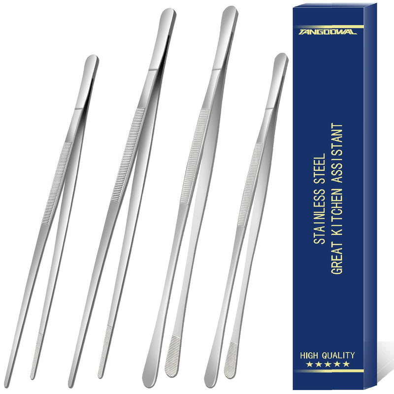 4 Pcs Cooking Fine Tweezers Tongs, 12''&10'' Stainless Steel Food Tweezers Set, Professional Kitchen Long Tweezer for Cooking,Repairing,Sea food,BBQ,Multi-use Color2 - NewNest Australia