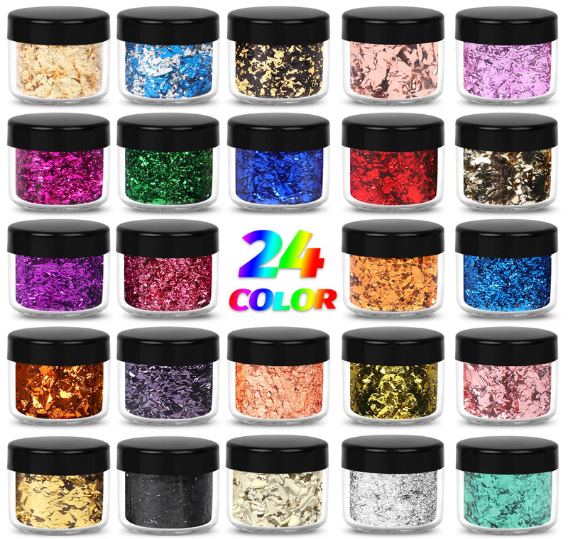 Gold Foil Flakes, 24 Color, Metallic Foil Flakes, Gilding Flakes, Gold Leaf Flakes, Gold Flakes for Resin, Nails, Painting, Crafts 24pcs - NewNest Australia