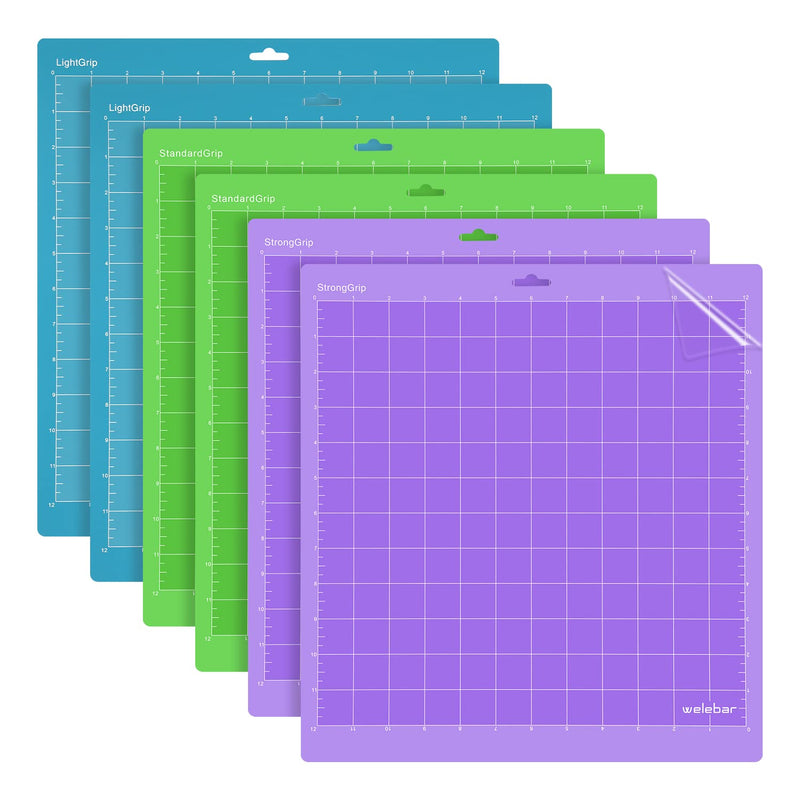 Welebar Cutting Mats for Cricut Maker/Maker3/Explore 3/ Air 2/Air, 6 Pack(12x12 Inch, StandardGrip/LightGrip/StrongGrip) Replacement Quilting Cutting Mats for Cricut Blue, green, purple, 6 Mats - NewNest Australia
