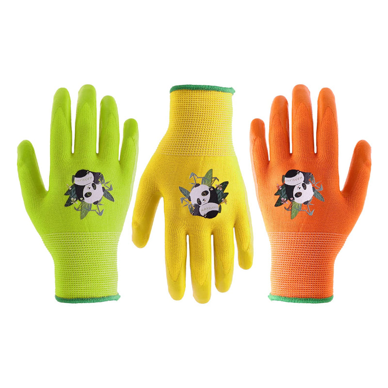 3 Pairs Kids Gardening Gloves for Age 2-13,Toddler Garden Gloves, Soft Safety Nitrile Coated Children Yard Work Gloves Size 2 (age 3-4) Green+yellow+orange - NewNest Australia