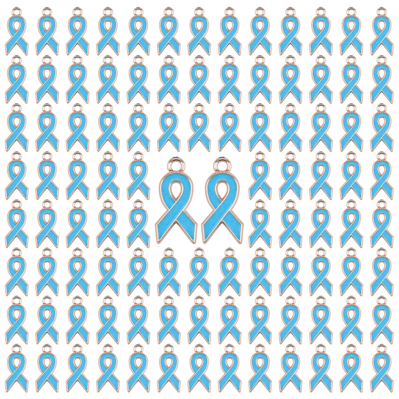 WANDIC 100Pcs Blue Ribbon Pendants, Colon Cancer, Prostate Cancer, Colorectal Cancer, Hope Awareness Alloy Awareness Ribbon Charms for Jewelry Making - NewNest Australia