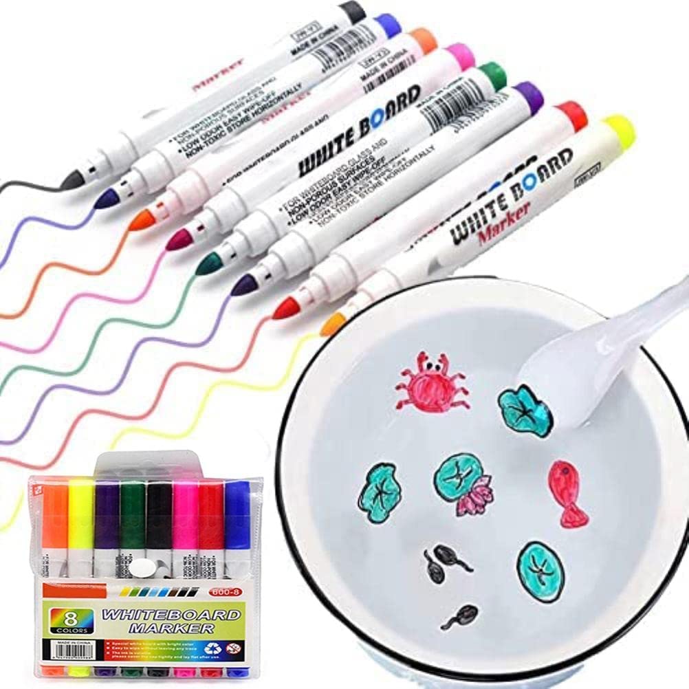 Magical Water Painting Pen, Magical Water Painting Whiteboard Pen, Doodle Water Floating Pen, Water Writing Mat Pen Doodle Pen whit A Ceramic Spoon (8 Colors) 8 Colors - NewNest Australia