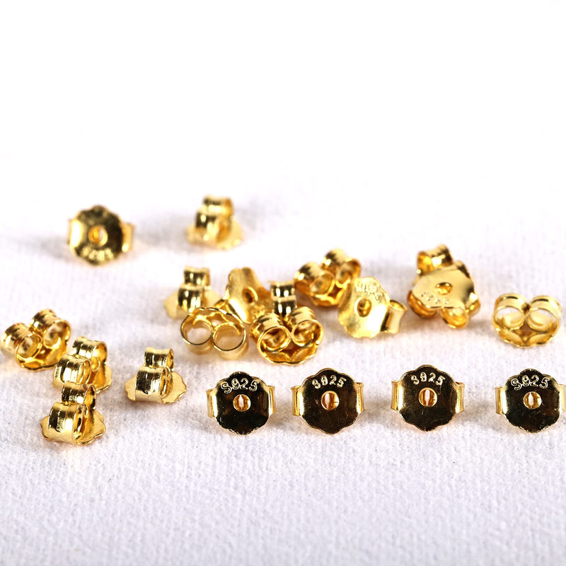 Anjpuy 10Pairs／20Pcs Sterling Silver Earring Backs 18K Gold Plated Butterfly Earring Backing for Studs Locking Earring Backs Hypoallergenic Safety Ear Ring Stoppers for Replacement（Gold） Glod 10mm*7mm - NewNest Australia