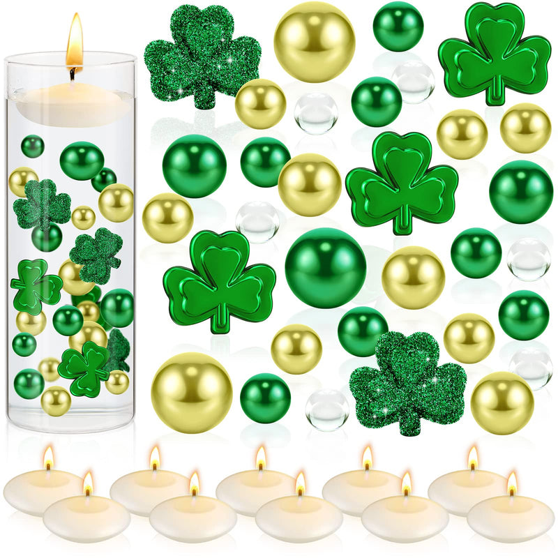 2124 Pieces St. Patrick's Day Vase Filler Shamrocks Ornament for Vase Filler Floating Pearls for Vases with 10 Pieces Unscented Floating Candles for St. Patrick's Day Festival Party Table Home Decor - NewNest Australia