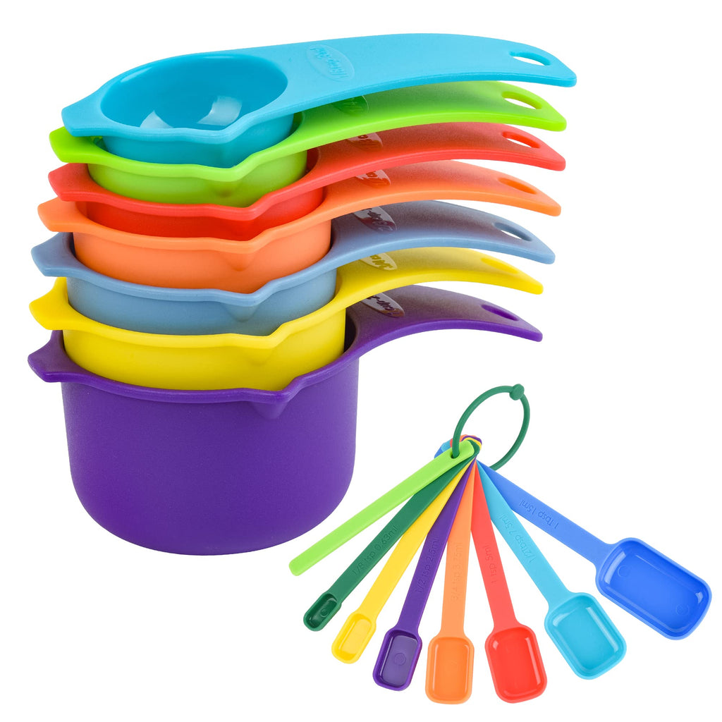 Plastic Measuring Cups and Spoons Set, Mixing Color Measurement Cups Spooons Set for Baking and Cooking, Kitchen 7 Measure Cups and 7 Spoons Set with Leveler A: 7cups+7spoons+1leveler-Mxing Color - NewNest Australia