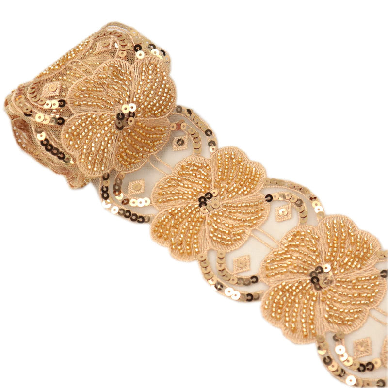 Beaded Lace Trim Gold Lace Ribbon Applique Sequin Lace Mesh Trim Floral Craft Sewing Supplies, Clothing Decorating Gold 1.5 yards - NewNest Australia
