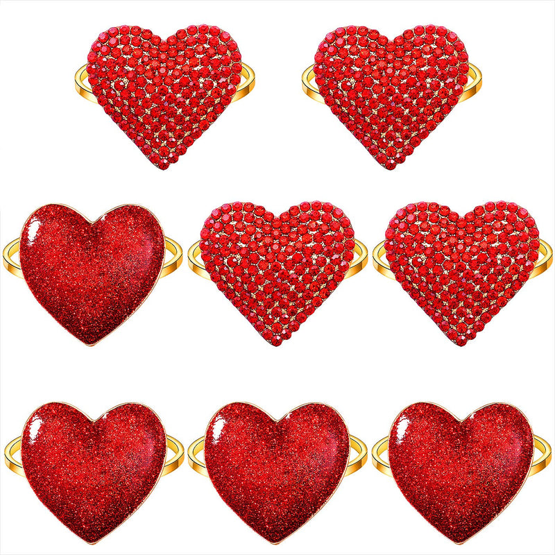 Napkin Rings Set of 8, Rhinestone Heart Shamrock Fleur De Lis Napkin Rings for Table Place Setting Gold Napkin Holder for Valentines Day St.Patrick Day Mardi Gras Holiday Table Decor (Style A) Style A - NewNest Australia