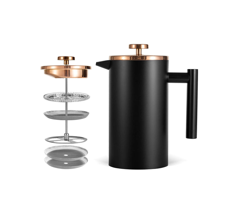 Miuly Coffee Press 1 Cup,Black Stainless Steel French Press Coffee Maker, Double Wall Insulated 350ml/12oz with 2 Filter Mesh Black Coffee Pot Rose Gold Lid 12oz - NewNest Australia