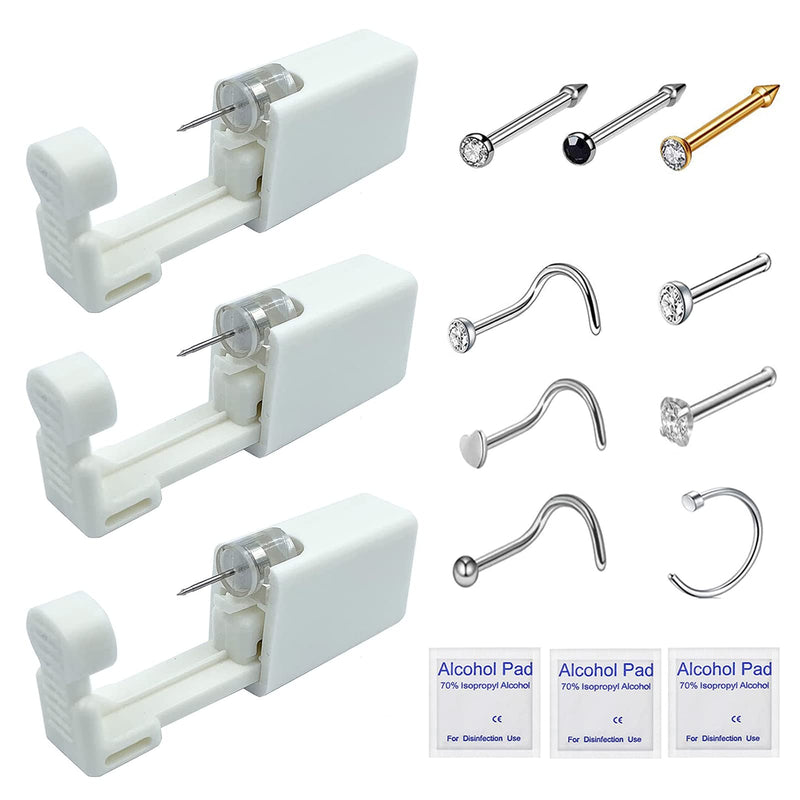 Nose Piercing Kit - 3 Pack Self Nose Piercing Gun, Disposable Safety Nose Percinging Kit with Nose Rings Stud Nose Piercings Gun Kit Tool - NewNest Australia