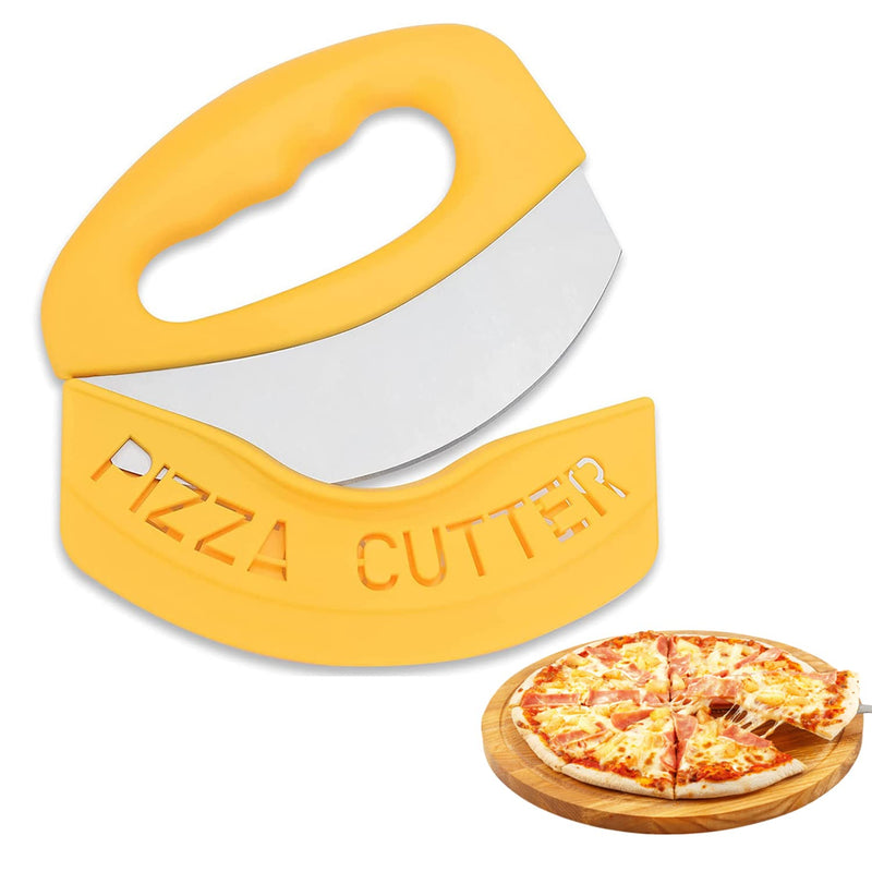 Pizza Cutter Food Chopper Super Sharp Pizza Slicer with Protective Sheath,Handles Large and Small Pizza, Dishwasher Safe Rocker Slicer Multi Function Pizza Knife Kitchen Tools, Yellow - NewNest Australia