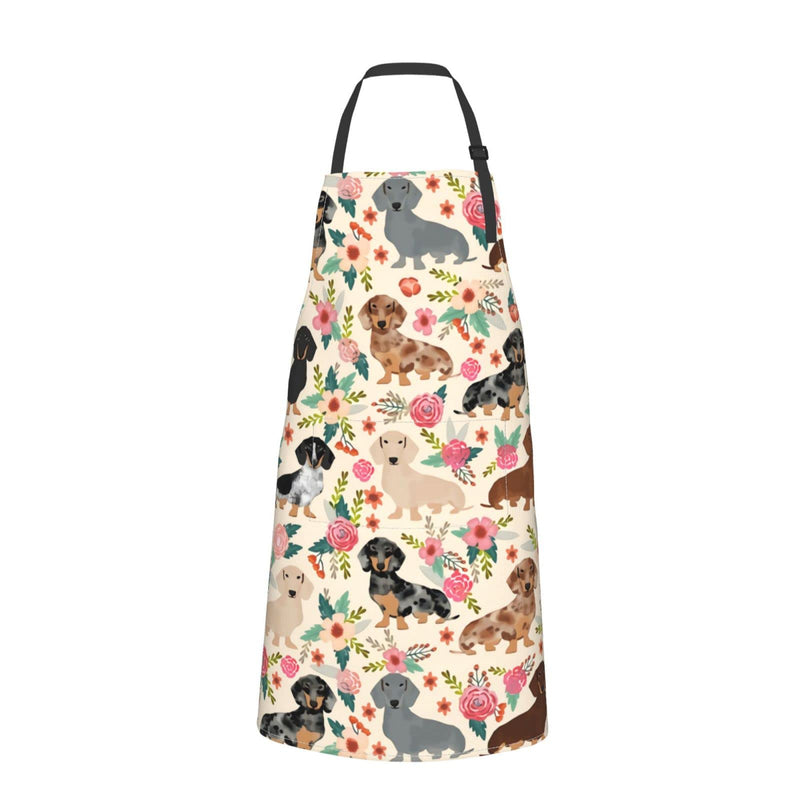 Dachshund Sausage Dogs Flowers Waterproof Apron Women Men Cooking Kitchen Adjustable Neck Aprons Bib With 2 Pockets Black One Size - NewNest Australia
