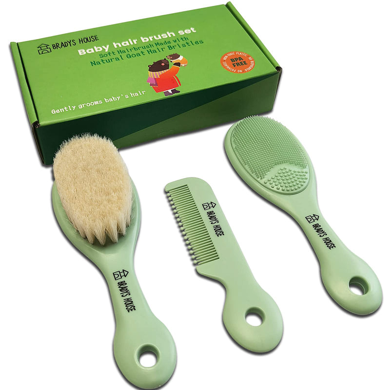 BRADYS HOUSE - 3 Piece Baby Hair Brush & Comb Set for Newborns- Soft Goat Bristle Hair-Brush, Silicone Bath Brush and Plastic Comb for Infant, Toddler, Kids - Baby - NewNest Australia