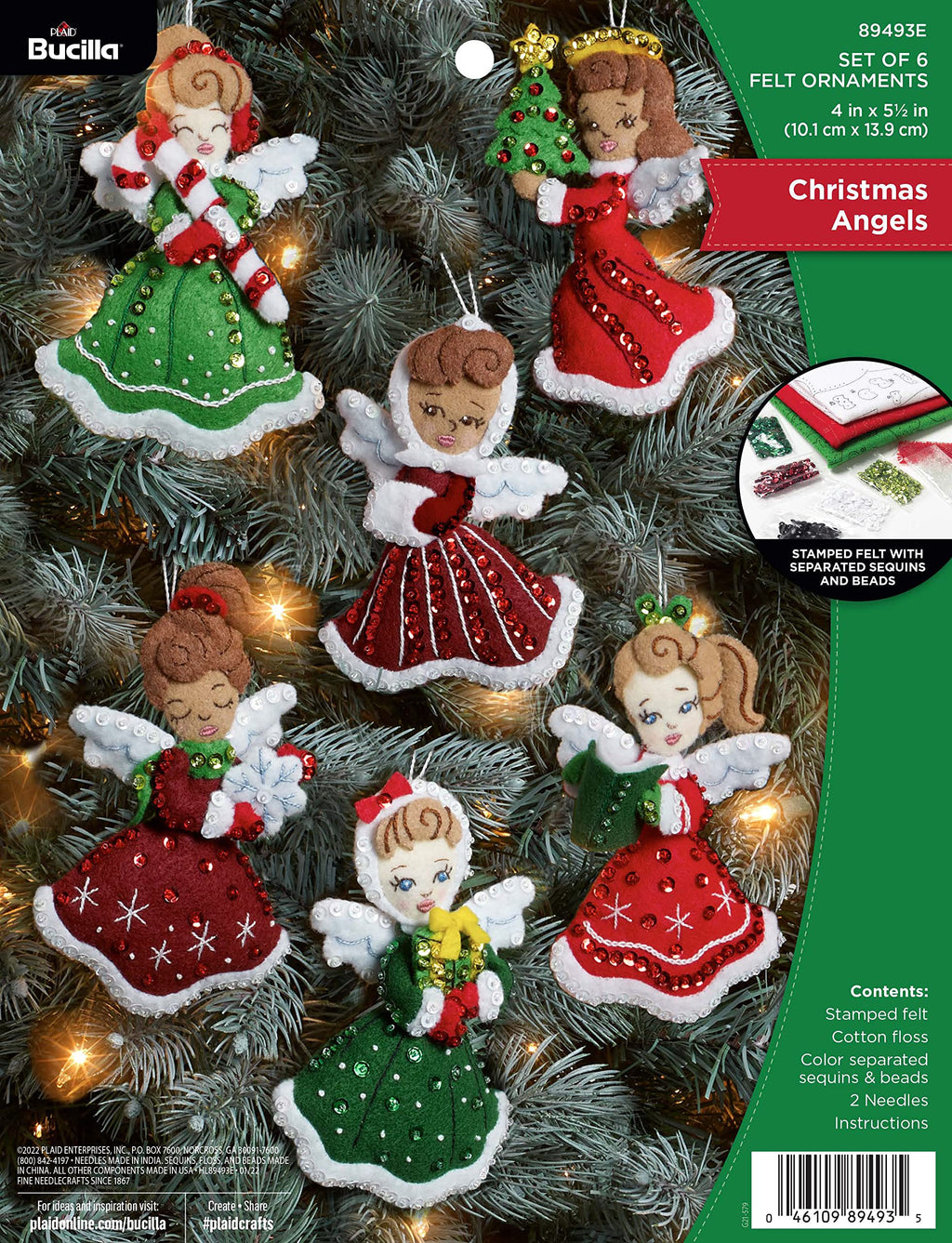 Bucilla Felt Applique Ornament Kit, Christmas Angels Set of 6 Felt Applique Ornament Making Kit, Perfect for DIY Needlepoint Arts and Crafts, 89493E - NewNest Australia