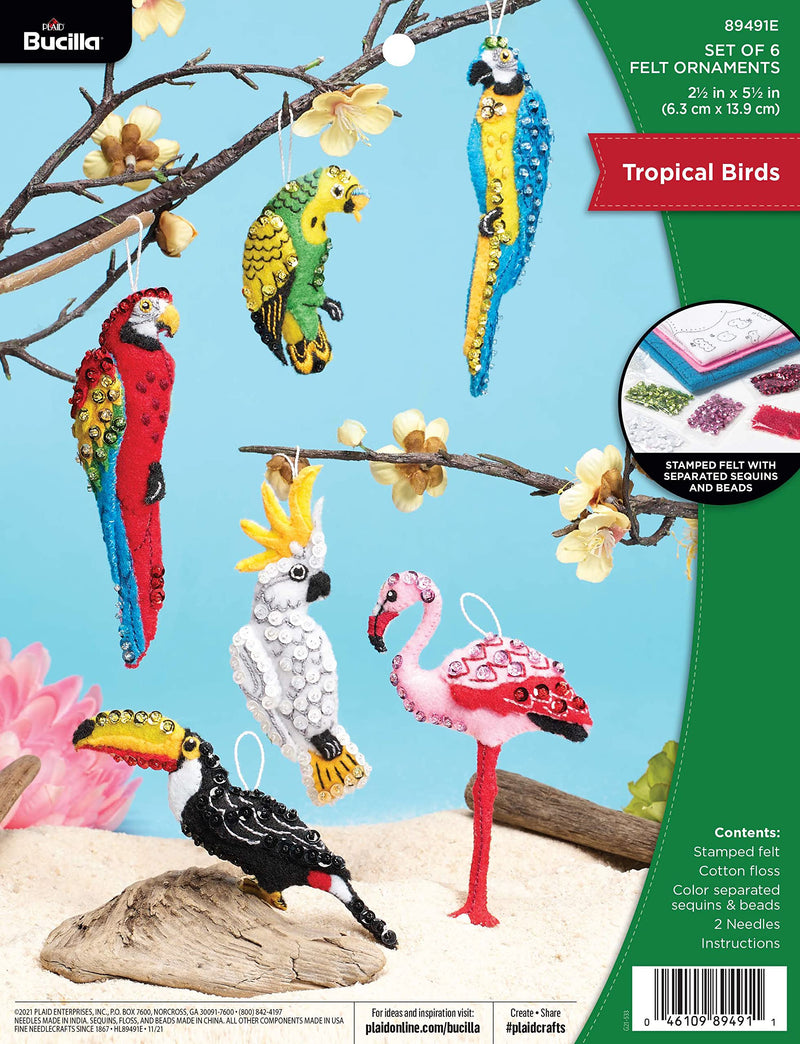 Bucilla, Tropical Birds Set of 6 Felt Applique Ornament Making Kit, Perfect for DIY Needlepoint Arts and Crafts, 89491E - NewNest Australia