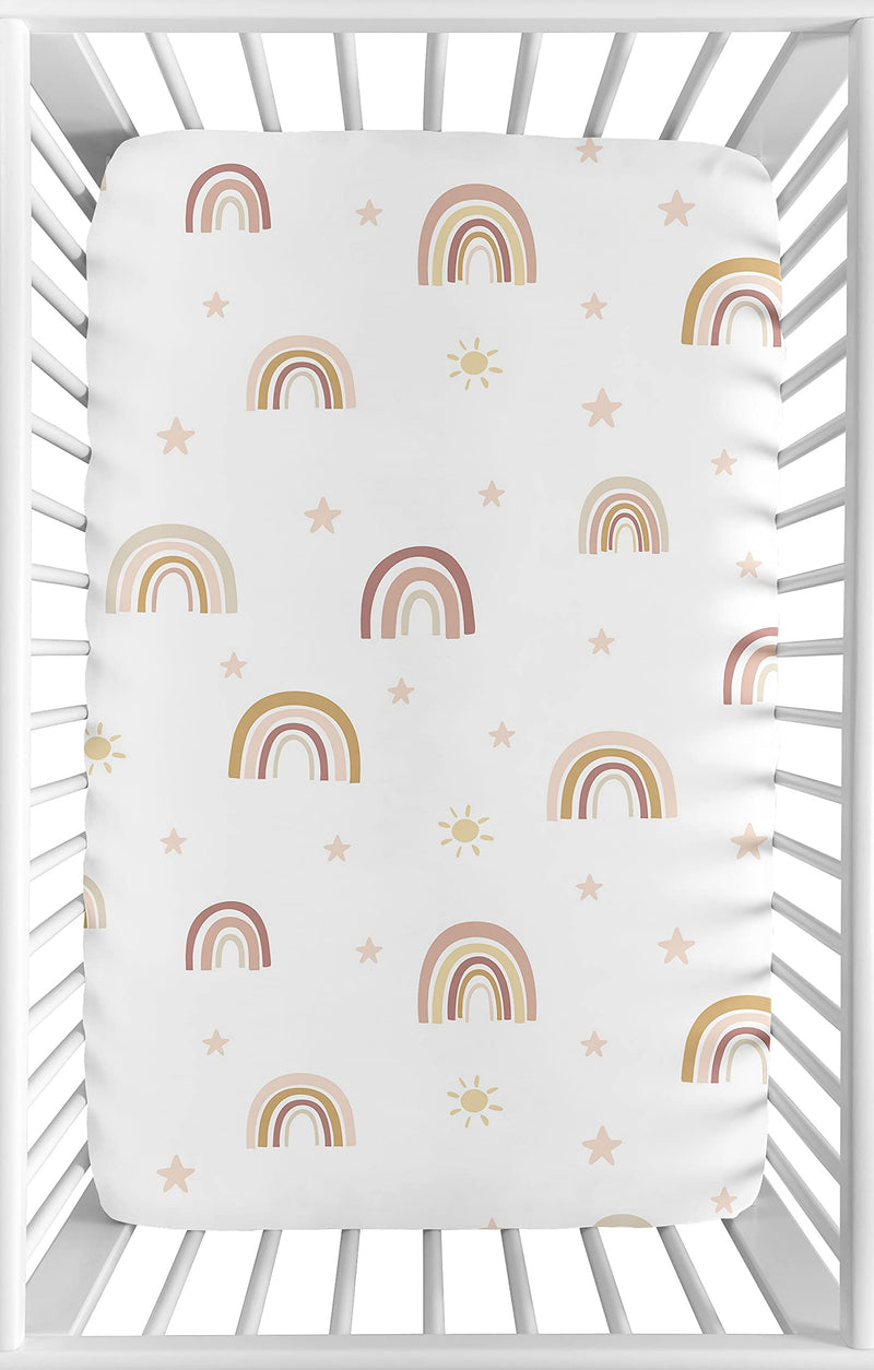 Sweet Jojo Designs Boho Rainbow Girl Fitted Mini Crib Sheet Baby Nursery for Portable Crib Pack Play - Blush Pink Dusty Rose Gold Yellow Mauve Taupe Beige Tan Bohemian Stars Sun Celestial Vintage Sky - NewNest Australia