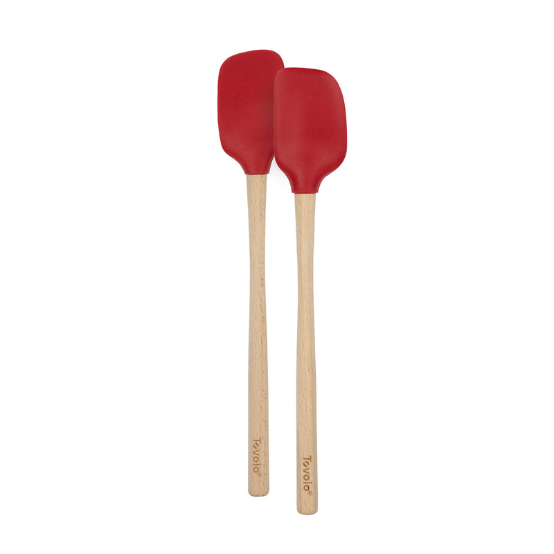 Tovolo Flex-Core Wood-Handled Mini Spatula & Spoonula, Kitchen Utensil Set of 2, Heat-Resistant & BPA-Free Silicone Spatula & Spoonula Heads, Safe for Cast Iron & Non-Stick Cookware - NewNest Australia