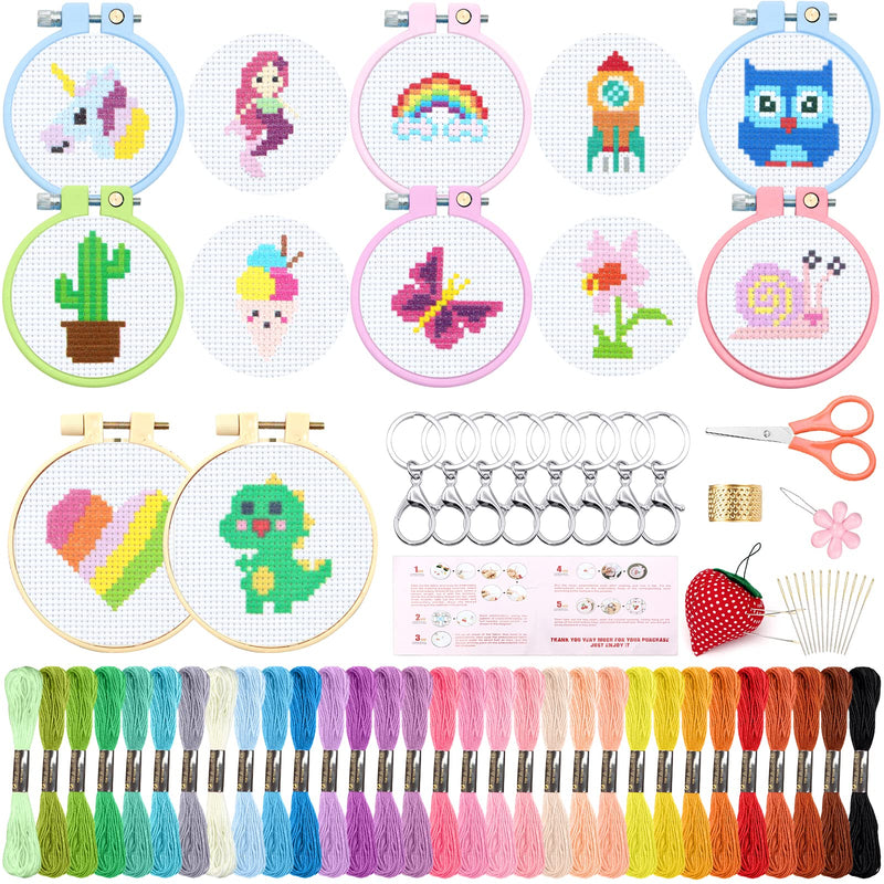 ZOCONE 12 PCS Cross Stitch Kits for Kids 7-13, Cross Stitch Beginner Kits with Instructions, Keychains, Embroidery Hoops and Tools, Needlepointing Kits for Backpack Charms, Cross Stitch Ornaments Kit - NewNest Australia