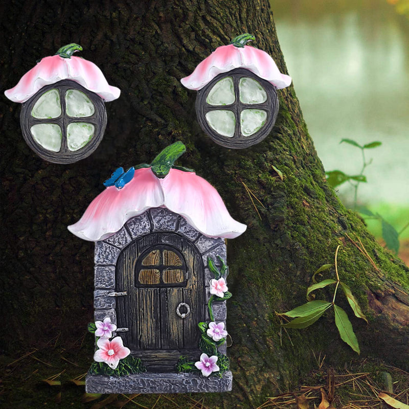 Fairy Gnome Home for Tree Decorations?Fairy House Have Window and Door for Garden Decoration?Fairies Sleeping Door and Windows, Yard Art Garden Sculpture, Lawn Ornament Decor Pink - NewNest Australia