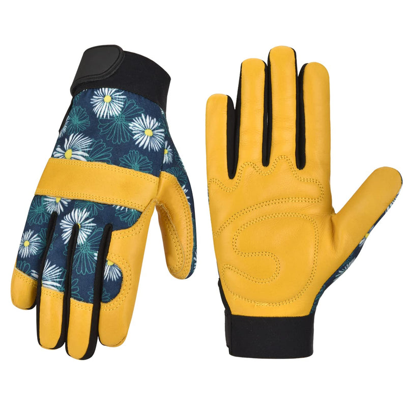 OIZEN Leather Tough Cowhide Work Gardening Gloves for Women Thorn Proof ,Working Gloves for Weeding, Digging, Planting Blue - NewNest Australia