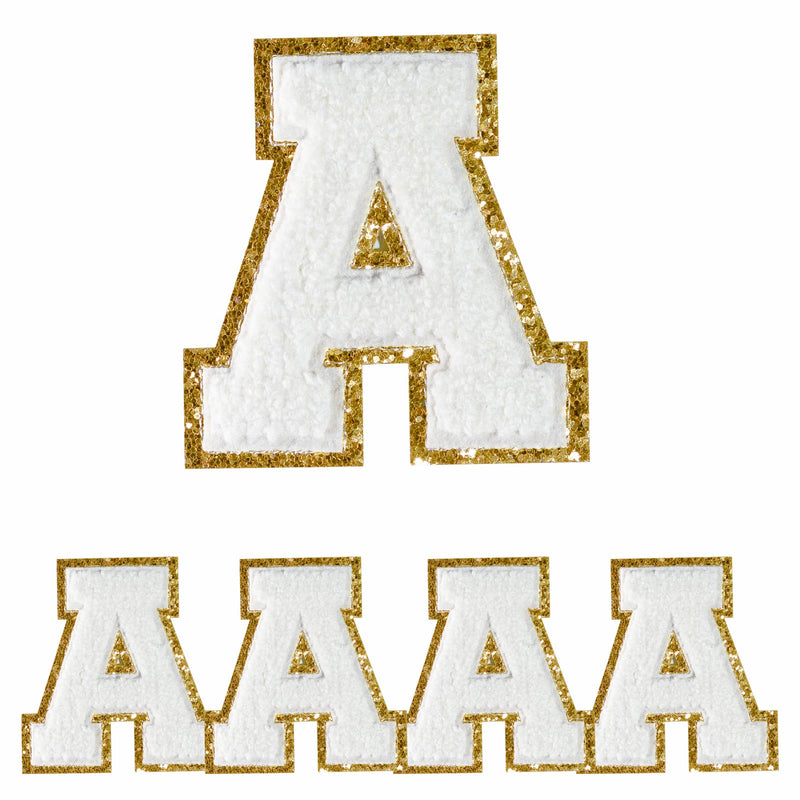4 PCS Letter Patches, Gold Glitters Patches & white Chenill, Decorative Repair Embroidered Patches Personalized Sew On Patches for Clothing Repairing Hats Shirts Shoes Jeans Bags 3.1in Height letter W 4 Pcs A - NewNest Australia