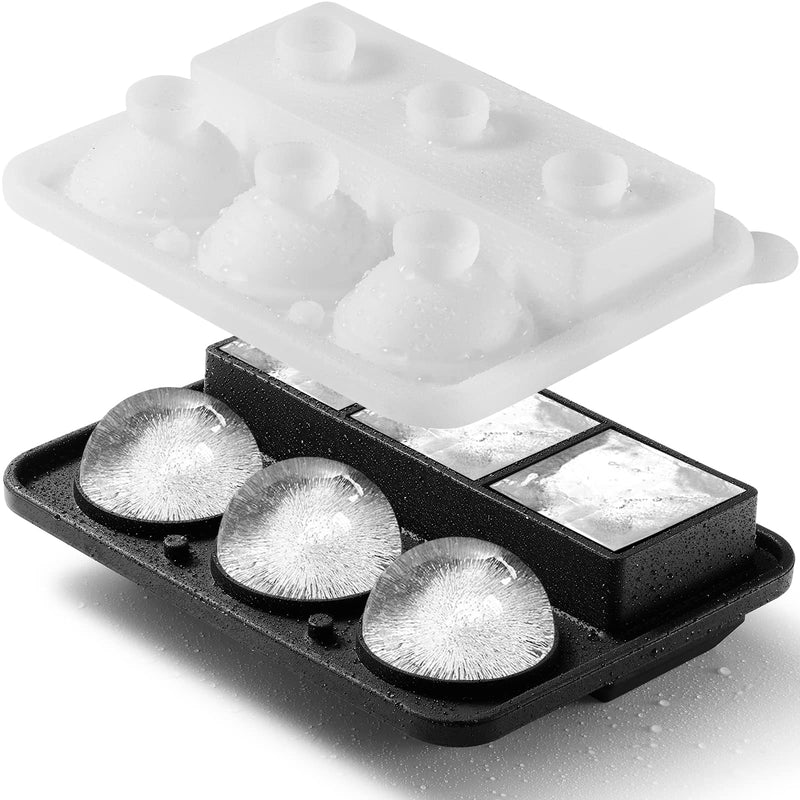 Ice Cube Tray, Large Silicone Whiskey Ice Mold, 2-in-1 Round Sphere Ice Ball Maker & Square Ice Tray for Cocktails,Bourbon,Brandy, Gift for Men Dad Boyfriend - NewNest Australia
