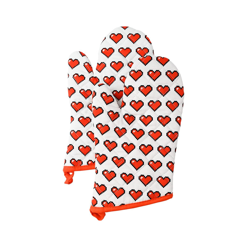Heat Resistant Oven Mitts - Quilted Kitchen Gloves - Red Heart Design Pattern - NewNest Australia
