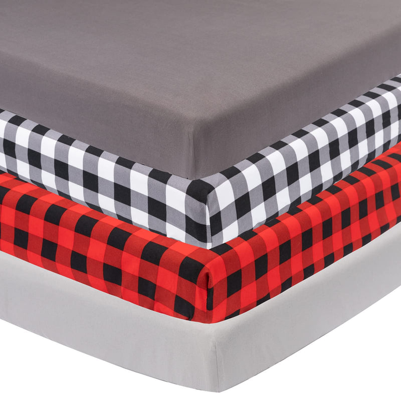 4 Pack Buffalo Check Plaid Neutral Unisex Fitted Baby Crib Sheets Set for Baby Boys or Girls (Black) Black - NewNest Australia