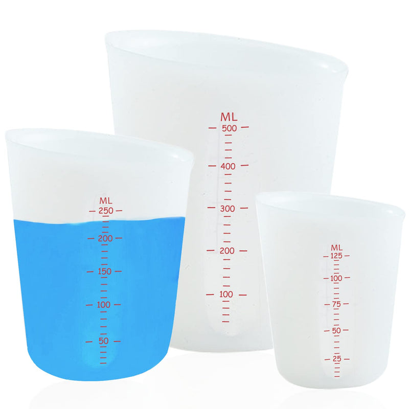 3 PCS Silicone Flexible Measuring Cups,Melting Cups for Epoxy Resin,Butter,Chocolate and More,2 Cup&1 Cup&1/2 Cup,Squeeze and Pour Silicone Measuring Cup with Marking Ounce/ML - NewNest Australia