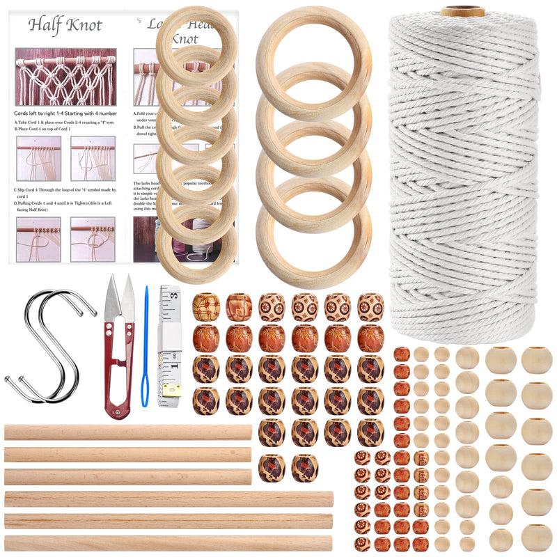 Hdviai 121Pcs Macrame Kit, Macrame Supplies 3mm x 109Yards Macrame Cord for Macrame Kits for Adults Beginners, with Accessories Like 100Pcs Beads and 10Pcs Wooden Rings for Macrame Plant Hanger Kit 3MM x 109Yards Kit - NewNest Australia