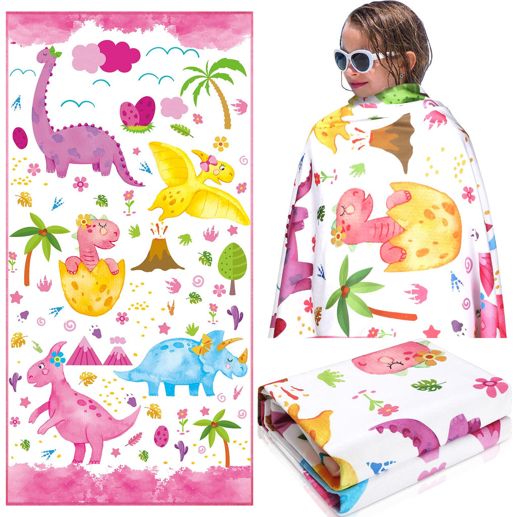 Watercolor Dinosaur Beach Towel Pink Dinosaur for Girls 30 x 60 Inches Bath Towels Quick Dry Beach Blanket Sand Proof Towels for Travel Sports Swim Spa - NewNest Australia