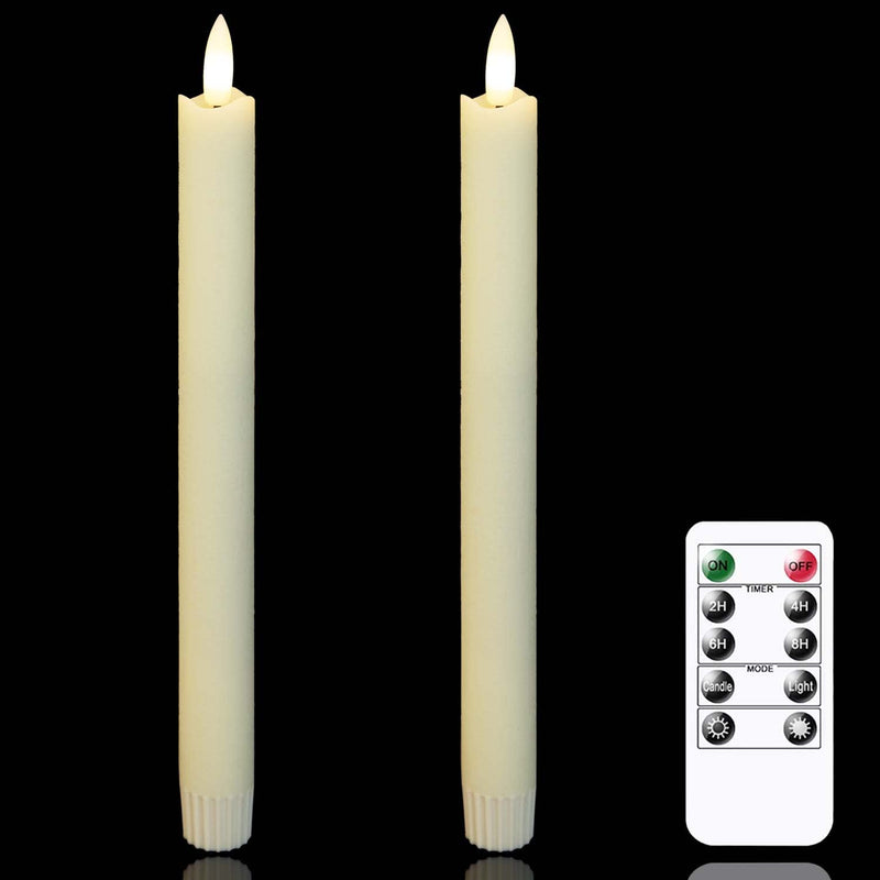 Mavandes LED Flameless Taper Candles with Remote Timer,Ivory Battery Operated Flickering Window Candles, Pack of 2 Real Wax Warm Fire 3D-Wick Flameless Candlesticks,Home Wedding Decor(0.78 x 9.64) Ivory-2 - NewNest Australia