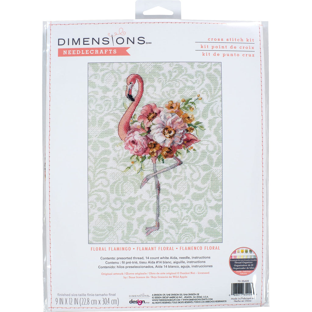 Dimensions Floral Flamingo Animal Cross Stitch Set, 9" x 12", 14 Count White Aida 4 Piece - NewNest Australia