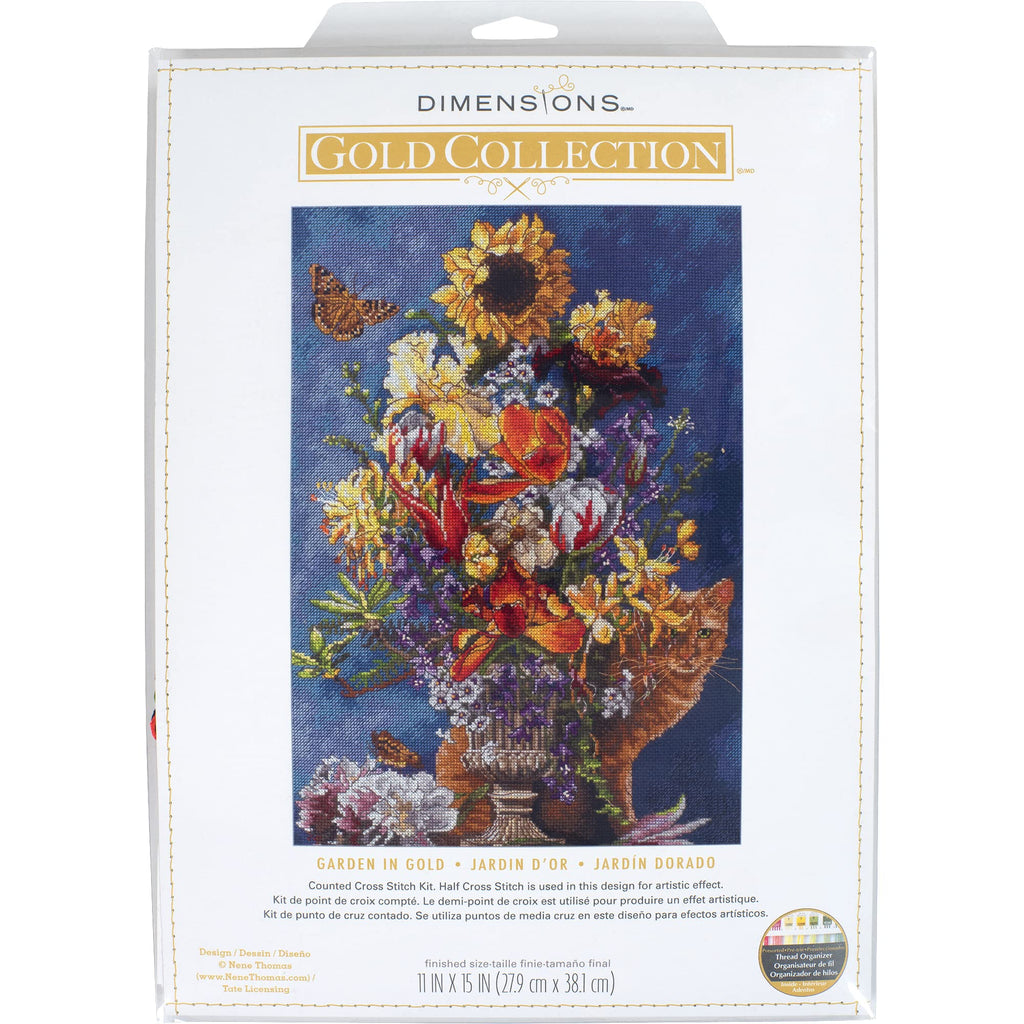 Dimensions Gold Collection Flower Vase Advanced Cross Stitch Set, 11" x 15, 14 Count Navy Aida 5 Piece - NewNest Australia