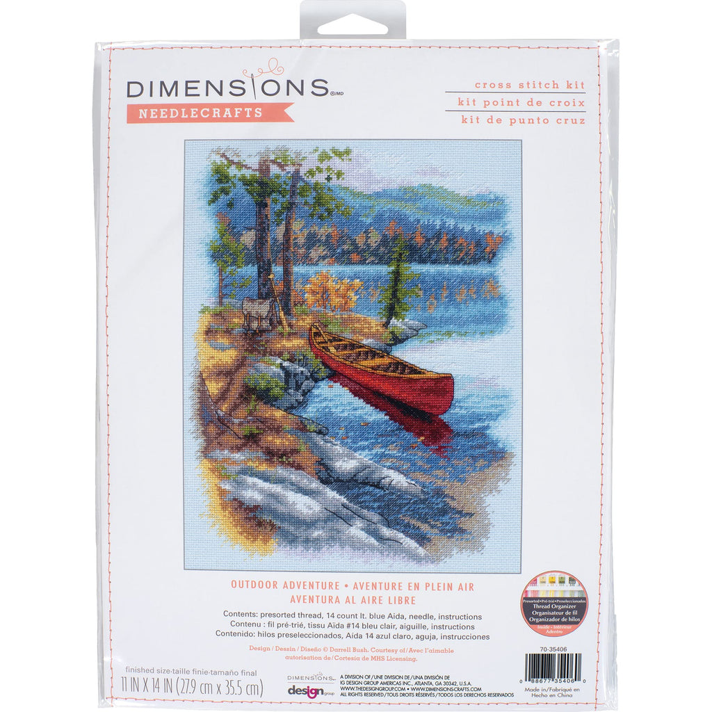 Dimensions Outdoor Adventure Cross Stitch Set, 11" x 14", 14 Count Light Blue Aida 4 Piece - NewNest Australia