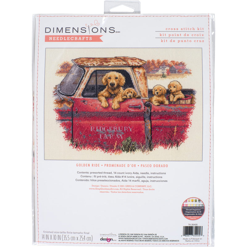 Dimensions Golden Ride Dog Cross Stitch Set, 14" x 10", 14 Count Ivory Aida 4 Piece - NewNest Australia