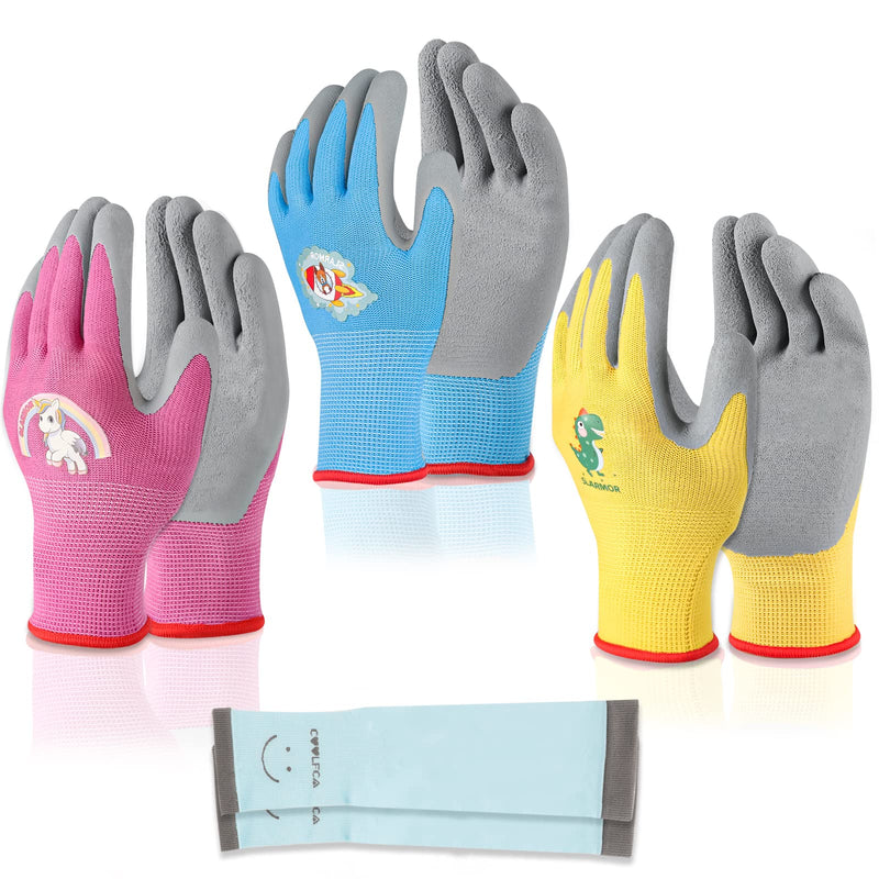 3 Pairs Kids-Gardening-Gloves for Age 3-12, 1 Pair Arm-Sleeves, Garden Yard Work-Gloves for Children Toddlers Boys & Girls XXS Age 5-7 - NewNest Australia