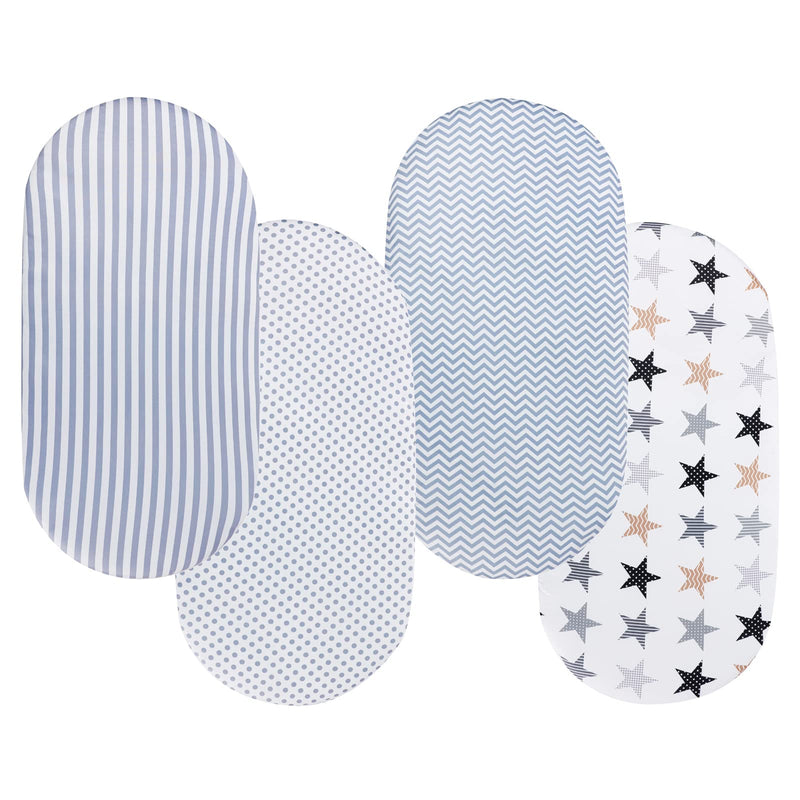 Bassinet Sheets 4 Pack for Baby Unisex, Stretchy Jersey Knitted Fitted Sheet Universal for Oval Rectangle and Hourglass Bassinet Mattress, White and Grey, Neutral for Baby Boy and Girl - NewNest Australia