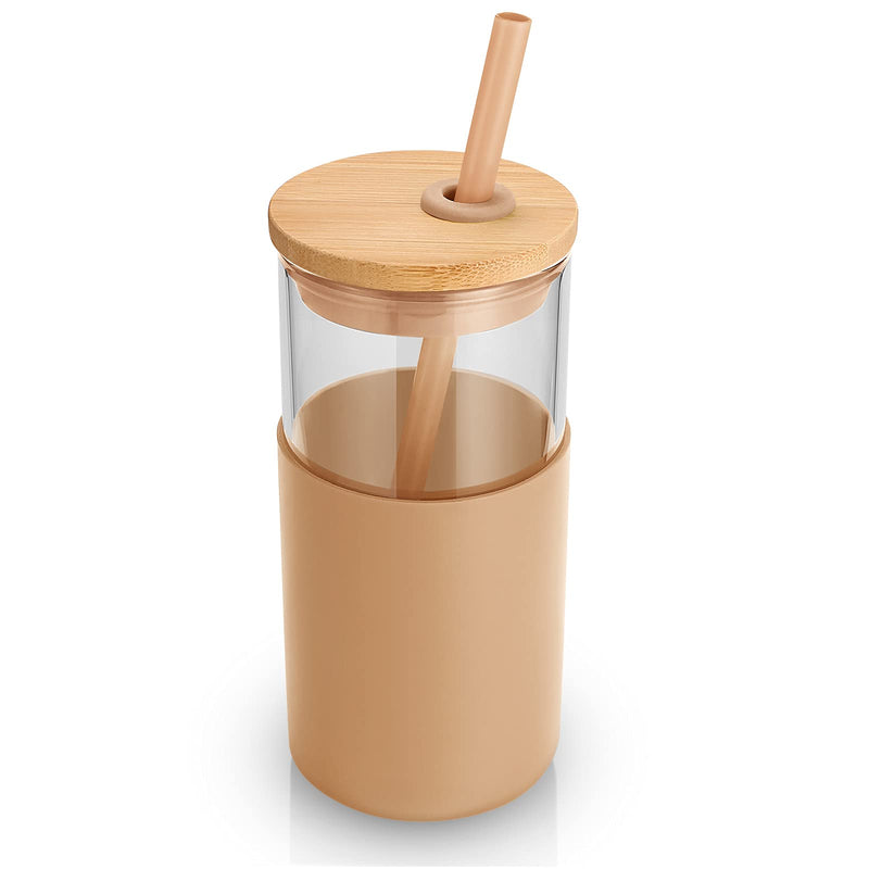 tronco 16oz Glass Tumbler Straw Silicone Protective Sleeve Bamboo Lid - BPA Free Amber 16oz 1 Count (Pack of 1) - NewNest Australia