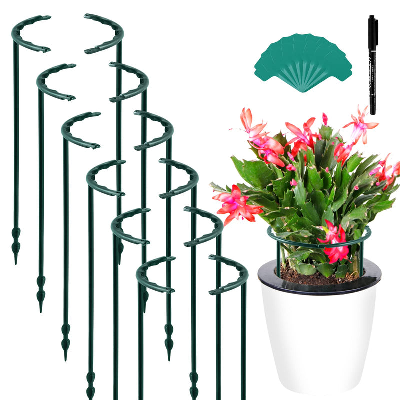Upgraded 12 Pack Plant Support Plant Stakes,Half Round Plant Support Ring Plastic Plant Cage Holder Flower Pot Climbing Trellis for Small Plant Flower Vegetable,Indoor Plants with 20 Pcs Plant Labels - NewNest Australia