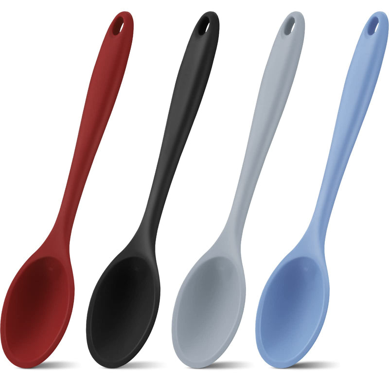 4 Pieces Silicone Mixing Spoon Heat Resistant Silicone Basting Spoon Utensil Spoon Non Stick Serving Spoon for Mixing, Baking, Serving (Red, Black, Blue, Gray) Red, Black, Blue, Gray - NewNest Australia