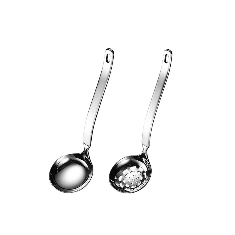 Collfa Soup Ladle Metal SUS304 Stainless Steel Ladles Spoon And Slotted Colander Spoon Set Small Soup Ladle With Holes Strainer Scoop Ladles For Serving Gravy Hot Pot Or Restaurant,2 Piece Set - NewNest Australia