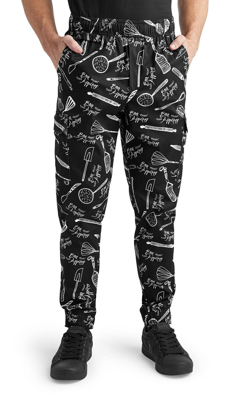 CHEF 360 Men's 7-Pocket Bon Appétit Print Stretch Jogger Chef Pant (S-3X) Small - NewNest Australia