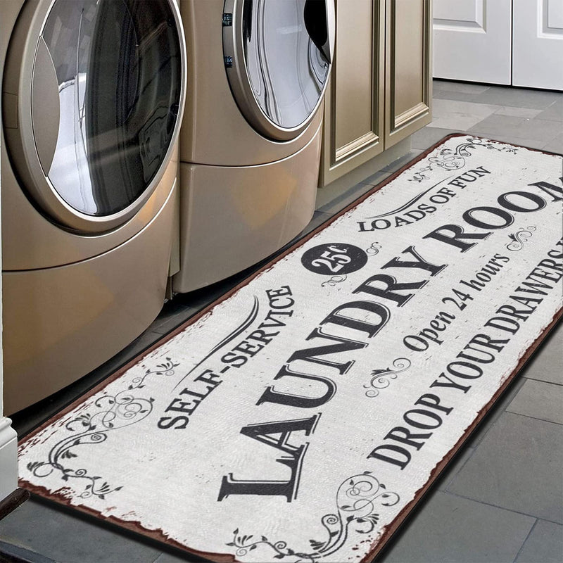 Laundry Room Long Mat Area Rug Non-Slip Floor Mat Waterproof Farmhouse Carpet for Kitchen 40" x 20"(White) Laundry Room 40x20 in - NewNest Australia