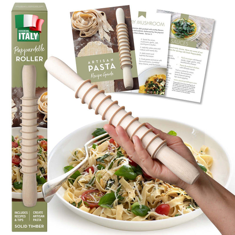 Wooden Pasta Cutter Pappardelle Pasta Maker Rolling Pin Made in Italy with Pasta Recipes - NewNest Australia