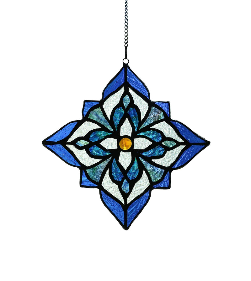 Karhuimoyi Stained Glass Window Hangings, Tiffany Style Window Panel Suncatchers Blue Art Flower - NewNest Australia