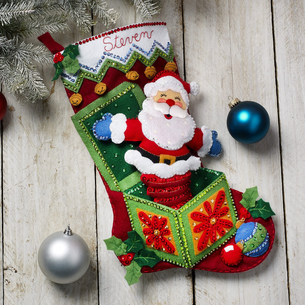 Bucilla, Surprise Santa 18" Felt Applique Stocking Making Kit, Perfect for DIY Needlepoint Arts and Crafts, 89475E - NewNest Australia