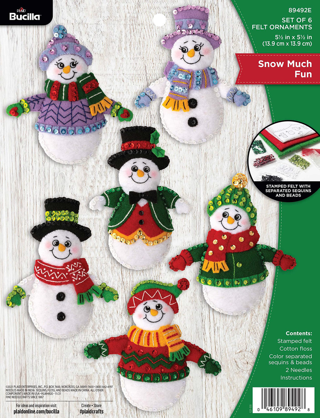 Bucilla, Snow Much Fun Set of 6 Felt Applique Ornament Making Kit, Perfect for DIY Needlepoint Arts and Crafts, 89492E - NewNest Australia