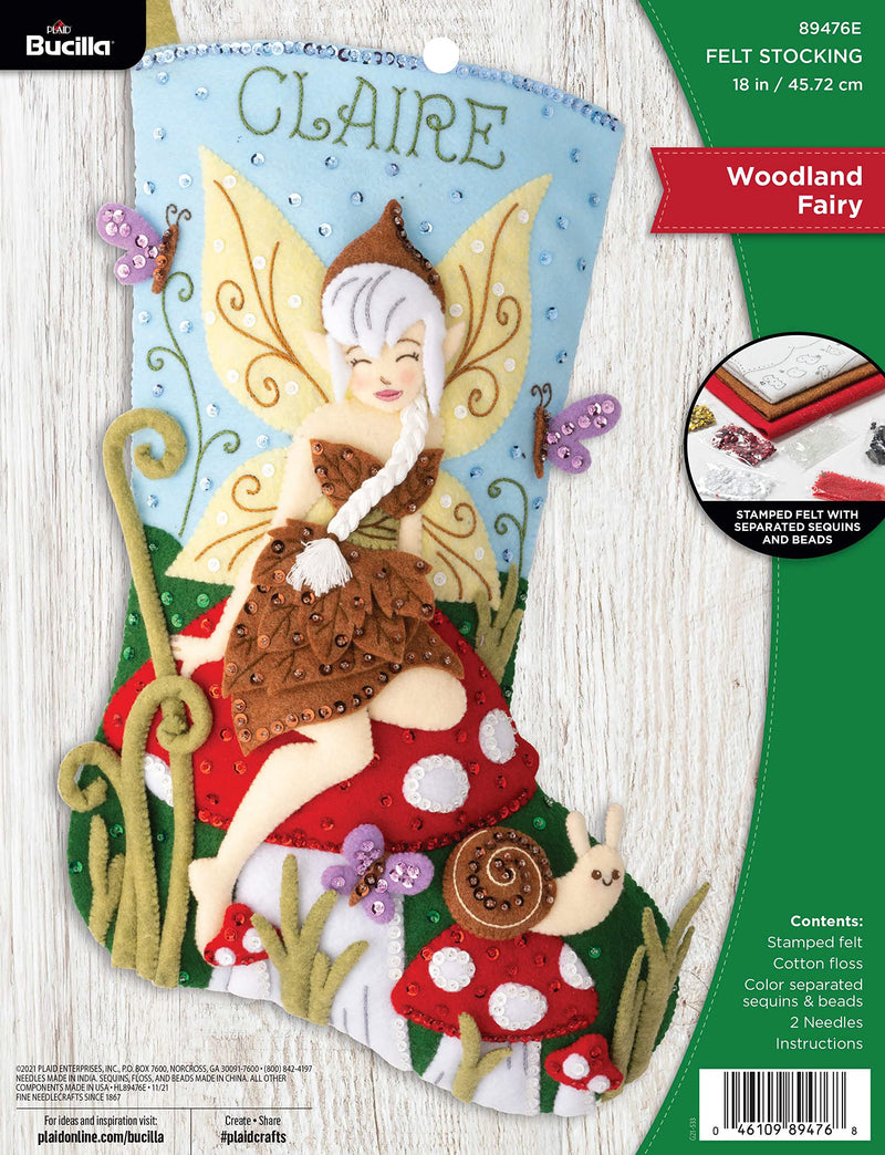 Bucilla, Woodland Fairy 18" Felt Applique Stocking Making Kit, Perfect for DIY Needlepoint Arts and Crafts, 89476E - NewNest Australia